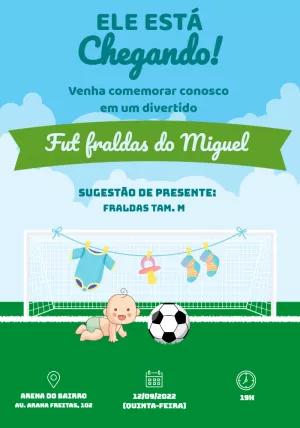 Convite Fut Fraldas tema Futebol para Editar Online e Imprimir