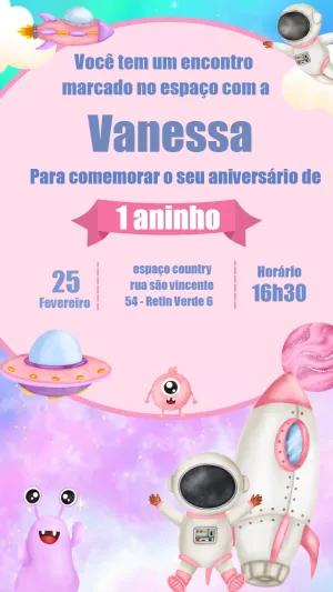 Convite Aniversário Astronauta Menina para Editar Online