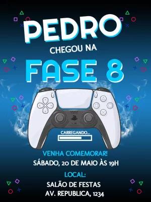 Convite de Aniversário Gamer PlayStation para Editar Online