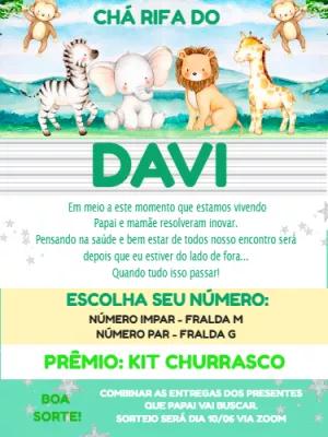 Convite Chá Rifa Safari com Animais para Editar Online