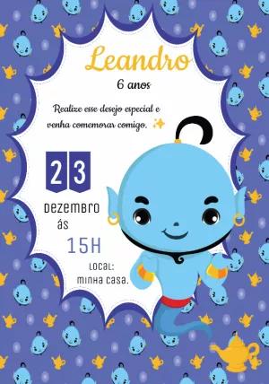 Convite Aniversário Gênio da Lâmpada para Editar Online