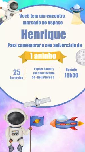 Convite Aniversário Astronauta no Espaço para Editar Online