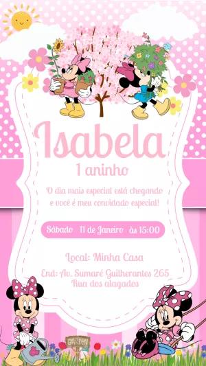 Convite Aniversário Jardim da Minnie Mouse para Editar Online