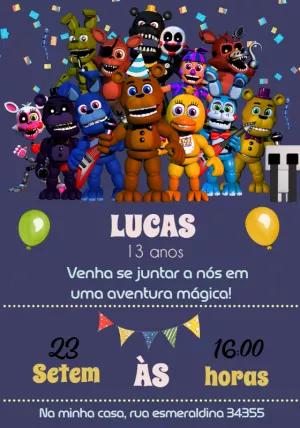 Convite Aniversário Five Nights at Freddy's para Editar