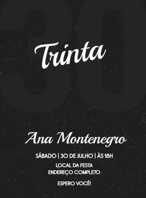 Convite Aniversário 30 Anos All Black para Editar Online