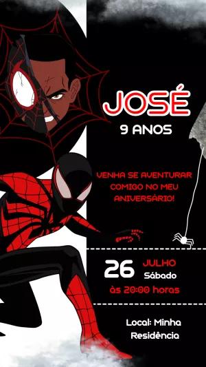 Convite Aniversário Homem Aranha Miles Morales para Editar