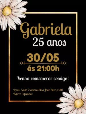 Convite de Aniversário Floral Preto e Dourado para Editar