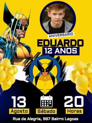 Convite de Aniversário Wolverine com Foto para Editar Online
