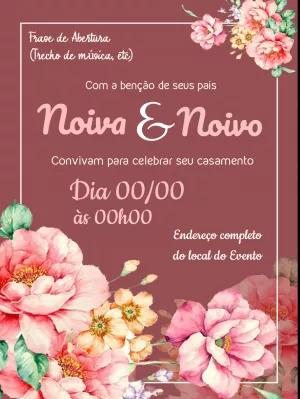 Convite de Casamento Floral com Rosas em Aquarela para Editar