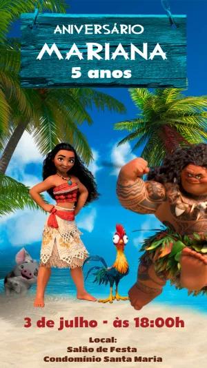 Convite de Aniversário Moana com Personagens para Editar Online
