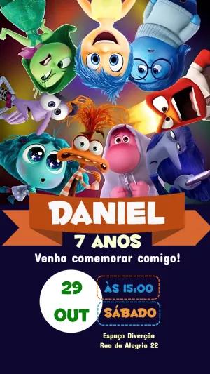 Convite Aniversário Divertida Mente com Personagens para Editar