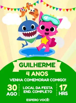 Convite de Aniversário Baby Shark com Personagens para Editar