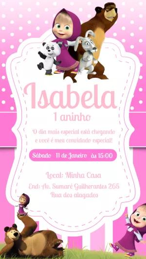 Convite Aniversário Masha e o Urso com Personagens para Editar