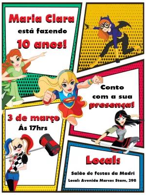 Convite de Aniversário Super Hero Girls para Editar Online