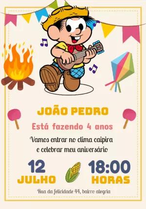 Convite Aniversário Festa Junina Chico Bento para Editar Online