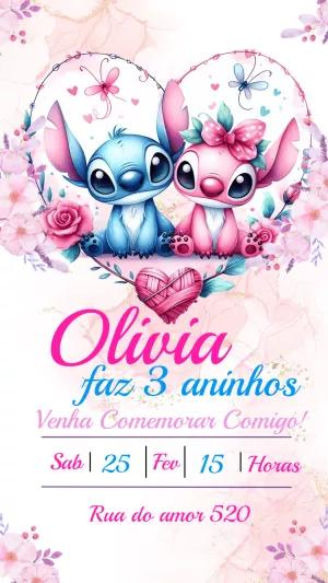 Convite Aniversário Stitch e Angel para Editar Online
