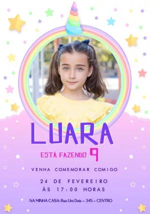 Convite de Aniversário Unicórnio com Foto para Editar Online