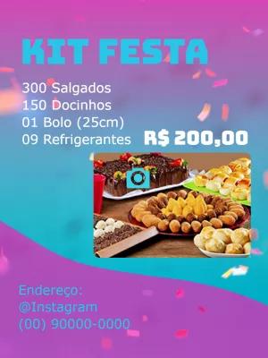 Arte Editável de Kit Festa com Salgados e Doces para Divulgar