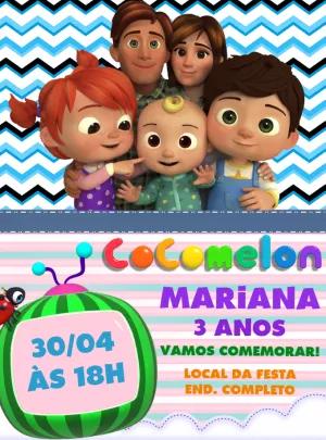 Convite de Aniversário Cocomelon com Personagens para Editar