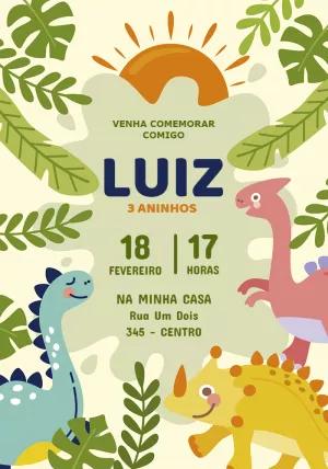 Convite de Aniversário Dinossauros Fofos para Editar Online