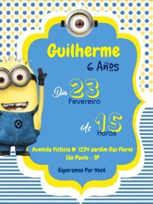 Convite de Aniversário Minions para Editar e Imprimir