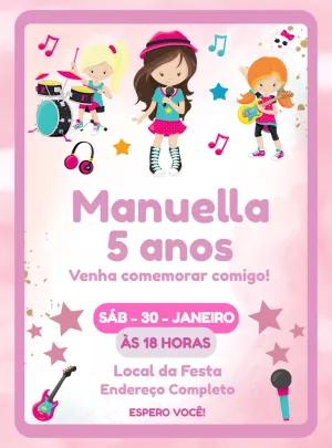 Convite Aniversário Rock Star Menina para Editar Online