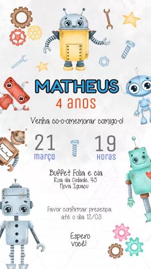 Convite de Aniversário Robô Infantil para Editar Online