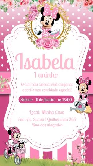 Convite Aniversário Jardim da Minnie Rosa para Editar Online