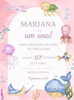 Convite Aniversário Fundo do Mar Aquarela para Editar Online