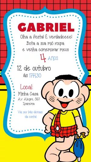 Convite de Aniversário Cascão Turma da Mônica para Editar