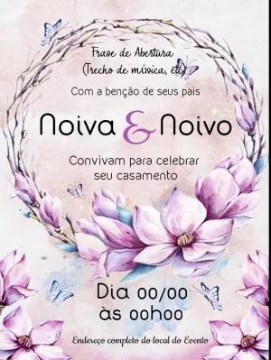 Convite de Casamento Floral com Magnólias para Editar Online