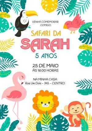 Convite de Aniversário Safari com Animais para Editar Online