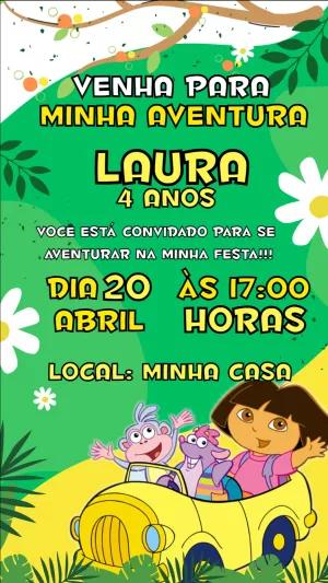 Convite de Aniversário Dora Aventureira para Editar Online