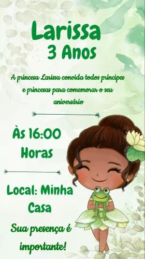 Convite A Princesa e o Sapo Aniversário para Editar Online