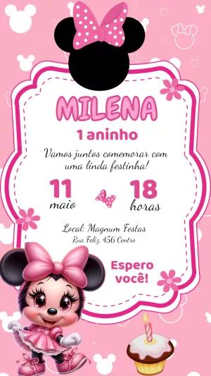 Convite Aniversário Minnie Baby Rosa para Editar Online
