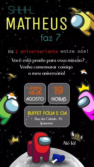 Convite de Aniversário Among Us com Personagens para Editar