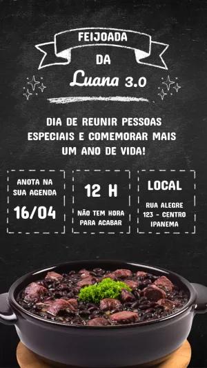 Convite de Aniversário Feijoada Estilo Lousa para Editar