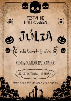 Convite Aniversário Halloween Assustador para Editar Online