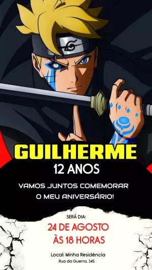 Convite de Aniversário Boruto Editável Online para Imprimir