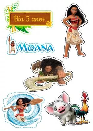 Topo de Bolo Moana com Personagens para Editar e Imprimir