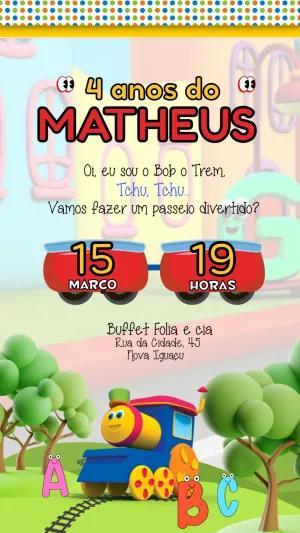 Convite de Aniversário Bob O Trem para Editar Online