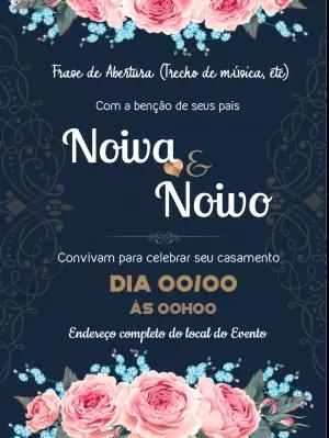 Convite de Casamento Floral Azul e Rosa para Editar Online