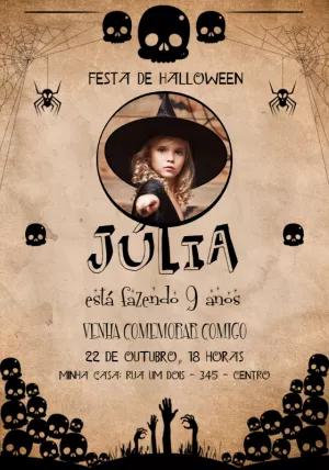 Convite Aniversário Halloween com Foto para Editar Online