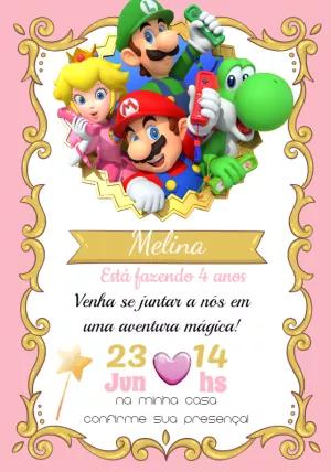 Convite Aniversário Super Mario Princesa para Editar Online