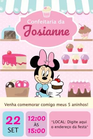 Convite Aniversário Confeitaria da Minnie para Editar Online