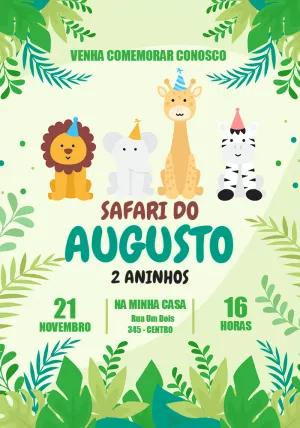 Convite Aniversário Safari com Animais para Editar Online