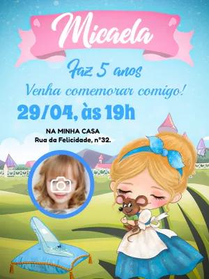 Convite Aniversário Cinderela com Foto para Editar Online