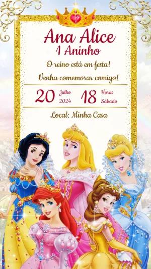 Convite de Aniversário Princesas Disney para Editar Online