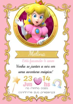 Convite de Aniversário Princesa Peach para Editar Online