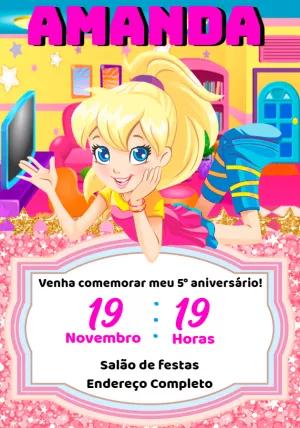 Convite de Aniversário Polly Pocket para Editar Online